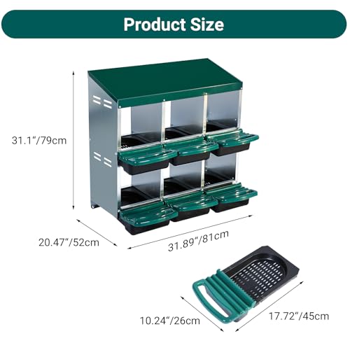Chicken Nesting Box,6 Compartment Roll Away Nesting Box for Laying Eggs,Wall Mount Chicken Nesting Boxes,Easy Egg Collection,Cleanable Pull Out Hen Roosting Boxes 6 Hole,Green - color: green, size: 6 holes