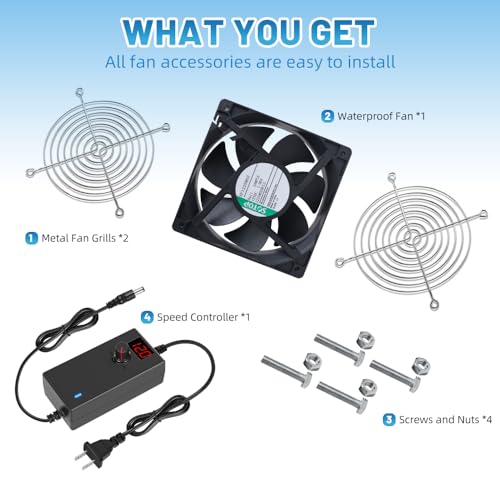 IP68 120mm Waterproof Fan with LED Voltage Display Speed Controller, 110V AC 120mm x 25mm, for DIY Cooling Ventilation Exhaust Projects