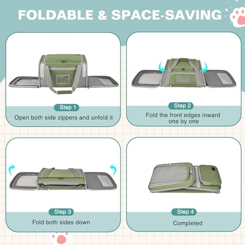 Cat Carrier Airline Approved Privacy Portable Top Load Pet Travel Bag | Soft Sided Pet Carriers for Small Cats Dogs Puppy up to 16 Lbs,Collapsible,Zipper Lock,Luggage Sleeve,2 Storage,Washable - color: Grass Green