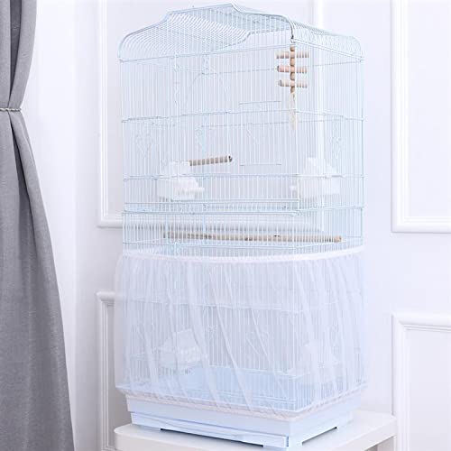 Birdcages Mesh Net Skirt Cover Reusable Stretchy Bird Cage Seed Catcher 35CM (White)