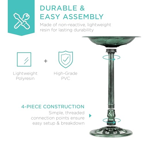 Best Choice Products 28in Pedestal Bird Bath, Vintage Outdoor Resin Accent Decoration w/Fleur-de-Lis Accents - Mint Green - color: Mint Green