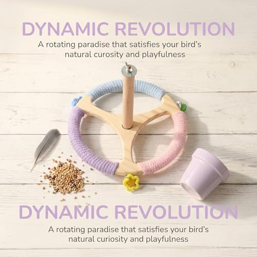 Bird Stand Perch Toy, Rotating Exercise Wheel, 8 inches Wooden Perch with Bells, Cage Accessories for Parakeet, Budgie, Cockatiel