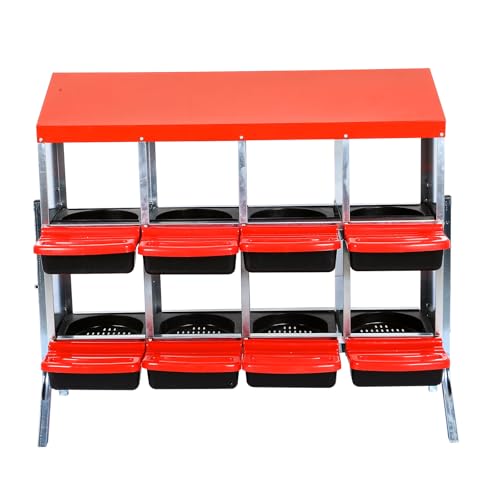 Chicken Nesting Box, Red 8 Hole Chicken Laying Box with Bracket, Tray for Egg Collection, Large Holes for Ventilation, Suitable for Chickens & Ducks - color: Red, size: 8 Compartment with Legs