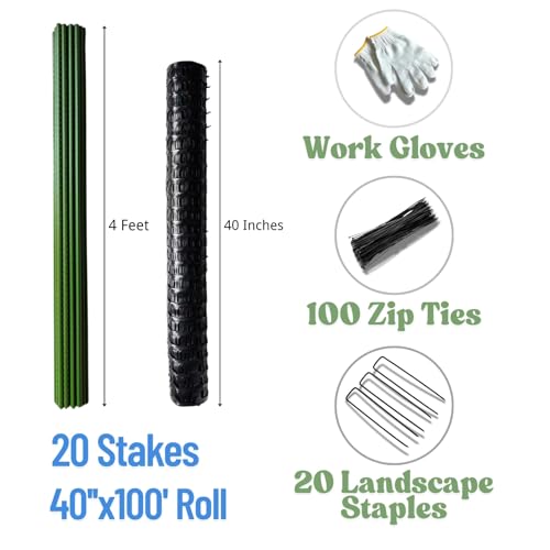 40" x100',Black,Temporary Plastic Construction Fence with Stakes | Reusable HDPE Mesh, Construction & Outdoor Use, Easy to Install, Rust Free, Flexible Design, Cut to Fit, Easy to Roll & Store - color: Black, size: 40'' x 100'