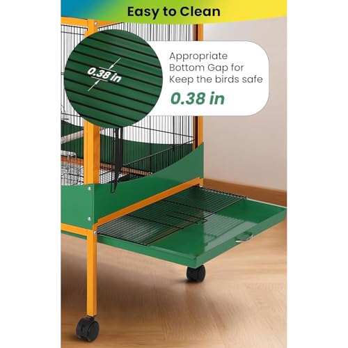 66'' Extra Large Parrot Bird Cage with Rolling Stand, Removable Tray, Waterproof Roof & Lockable Casters, Durable Wrought Iron Bird Cages for Macaw, Cockatiel, Budgie, Lovebird