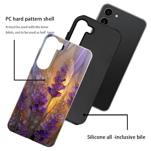 Compatible with Samsung Galaxy S23 Plus Case,Glossy Case All-Round Protection Shockproof Anti-Scratches TPU Cover,Cases for Man Woman-Stained Glass Lavender in Bloom - color: Stained Glass Lavender in Bloom, size: Galaxy S23 Plus