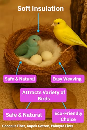 Natural Bird Nesting Material 2.1 oz – Coconut Fiber, Kapok Cotton & Palmyra Fiber Blend for Wild Birds, Finches, Canaries, Parrots, Hamsters & Small Pets, Nesting Bedding