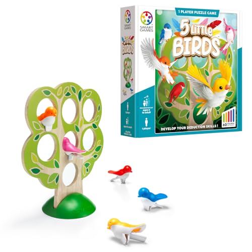 SmartGames 5 Little Birds Wooden Logic Puzzle Game with 60 Challenges – Deduction Game for Ages 5+