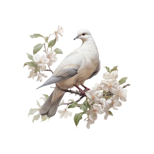 Soaring Dove Amidst Blooming Flowers Wall Decal Animal Wall Sticker | Removable peel and stick watercolor pigeon wall art with animal for nursery, classroom, preschool, and living room