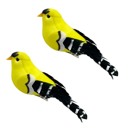 LWINGFLYER Artificial Birds Realistic Yellow Goldfinch 2 Pack Clip on Foam Feathered Bird Ornaments Figurines for Christmas Tree Decoration Wreaths Crafts Party Home Decor - color: Yellow Goldfinch Birds