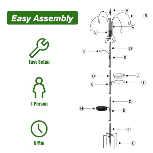 Bird Feeder Pole, 75 Inch 5 Hooks Heavy-Duty Feeder and Water Dispenser Shepherd, Bird Feeding Station with Ground Stake for Outdoors Shepherd Hook - size: 75IN