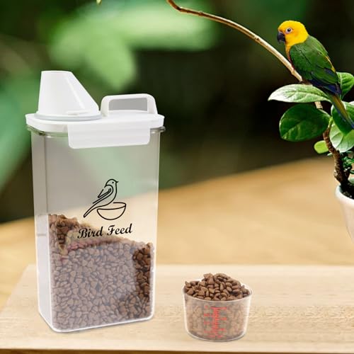 Bird Seed Storage Container Airtight | 3 Qt/2.5 L Clear Plastic Bird Food Container Portable-with Measuring Cup/Lid|Pet Food Storage Container |Wild Bird Seed Dispenser|BPA Free - color: Bird Feed