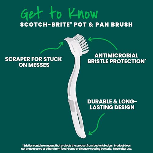 Scotch-Brite Pot & Pan Brush, 4 Pack | Durable and Long Lasting Dish Brush with Handle for Scrubbing Stainless Steel, Outdoor Furniture & Sinks without Scratching