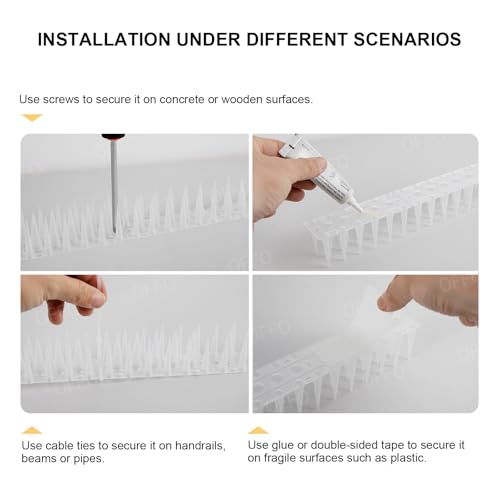 OFFO Bird Spikes for Pigeon Woodpecker Crow, Outdoor Use for Balcony Patio Window, Easy to Install, Frosted White, Covers 12.5 Feet(3.8m) - color: Frosted White
