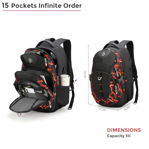 Swissdigital Laptop Backpack with USB Charging Port, Travel Backpack Fits 15.6 inches Computer, 31L Backpack for Men, Flame Red | SD803-97 - color: Flame Red