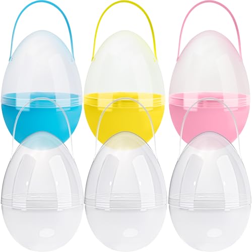 6 Pcs 10 Inch Giant Translucent Easter Eggs Large Jumbo Clear Plastic Giant Easter Eggs with Handle for Easter Hunt Supplies Basket Stuffers