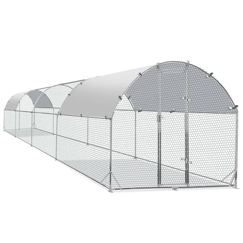 TOLEAD Large Metal Chicken Coop Upgrade Tri-Supporting Wire Mesh Chicken Run,Chicken Pen Walk in with Water-Resident and Anti-UV Cover,Duck Rabbit House Outdoor (Dome Roof 25'L x 9'W x 6.5'H) - size: 300.0"L x 108.0"W x 78.0"H