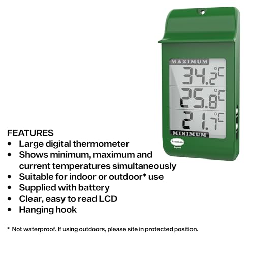 Digital Max Min Greenhouse Thermometer - Monitor Maximum and Minimum Temperatures for Use in The Garden Greenhouse or Home & Can Be Used Indoor or Outdoor Easily Wall Mounted