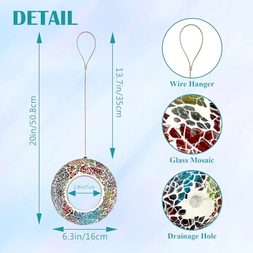 Hanging Bird Feeders for Outdoor Glass Mosaic Fly Through Wild Bird Feeder Round Shape Birdfeeder for Outside Garden Yard Patio Decoration Multicolor - color: Multicolor