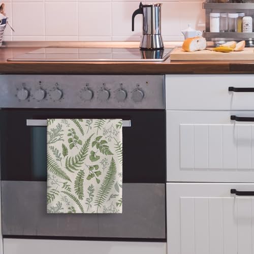 Cute Botanic Dish Towels for Drying Dishes Sage Green Kitchen Towels | Set of 2 Absorbent Herbs Leaves Decorative Hand & Tea Tewel for Kitchen Baking Bar Spring Summer Decor - color: Cute Botanic