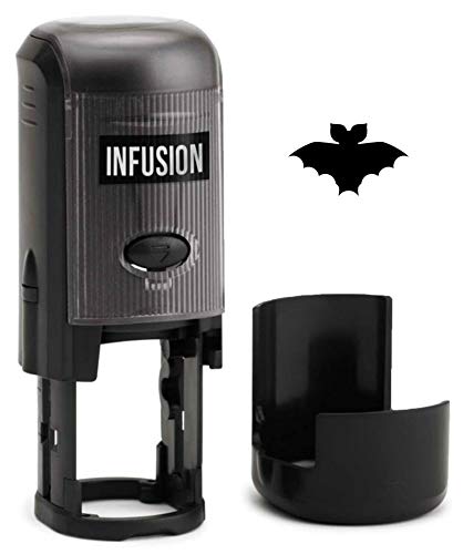 Infusion Round Teacher Stamp, Holiday, 3/4'' Self-Inking Rubber Stamp - Halloween BAT - Black Ink - color: Halloween Bat