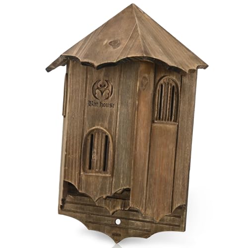 VIREESR Bat House for Outdoors, Castle 3-Chamber Bat Box, 100-Capacity | Cedar Wooden Bat House, Bat Boxes for Outside for Tree, 3 Chamber Design to Attract Bats, Weather-Resistant, Brown - size: Brown