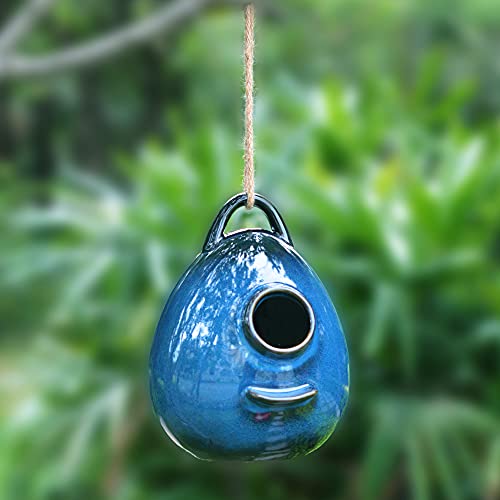 Kimdio Birdhouse Ceramic Hanging Birdhouses Bird Hut Hanging Outdoor Birdhouse for Wild Birds, Finch, Cardinal, and Bluebird - Blue - color: b - Blue