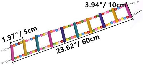 Litewoo Wood Bird Ladder Bridge, Climbing Parrot Swing for Cage | Natural wood, bright colors, steel wire, flexible shape, 23.6"L, for medium & large bird/conure/african grey/cockatiel/cage