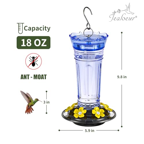 Jealoeur 2 Pack Hummingbird Feeder for Outdoors Hanging, 18 OZ Humming Birds Feeders with 6 Bee Guard Feeding Ports & Built-in Ant Moat, Easy to Clean, Durable Outdoor Garden Decor (Blue 2 Pack-BB) - color: Blue BB