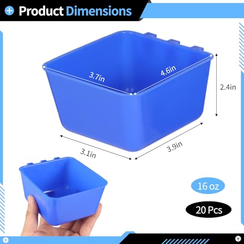 20 Pcs Cage Cups 16 oz Chicken Feeder Waterer Birds Feeders Hanging Bunny Cage Feeder Chicken Water Bowl Feeding Seed Bowl for Pet Parrot Rooster Parakeet Gamefowl Poultry Pigeon Wire Cage - color: blue