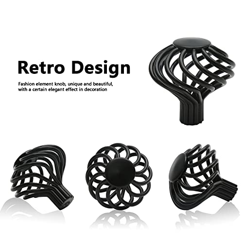 Jiozermi 12pcs Round Birdcage Cabinet Knobs, 1.8" Diameter, Flat Black | 1.8" Diameter Birdcage Drawer Pulls, Iron Bird Cage Cabinet Handles, Flat Black - size: 1.8 inch, Round