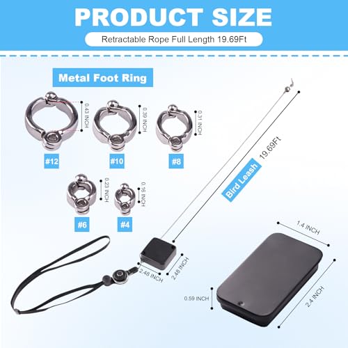 Retractable Bird Leash, with 5 Different Size Foot Ring and Feeder Box, Anti-Bite Parrot Harness Bird Flight Training Rope for Budgies, Cockatiels, Psittacula Longicauda, Mini Macaws (19.69Ft) - size: 19.69FT