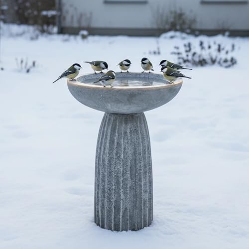 SunJet Modern Bird Bath, 24.4inches Height Fibre-Reinforced Concrete Birdbath with Textured Pedestal for Outdoor Garden, Yard, Lawn Decor - color: Silver Gray, size: 24.4inches