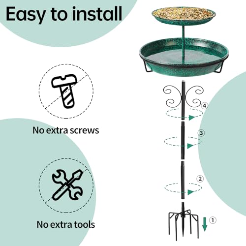 Bird Bath for Outside, 40 Inch Freestanding Birdbaths for Outdoors, Double Metal Bird Bath Feeder Bowls with Upgraded 5-Pronged Base for Garden Patio Yard Lawn Decor
