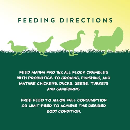 Manna Pro All Flock Crumbles with Probiotics, Chicken & Duck Food, 25 lb | Complete Feed for Mixed Flocks, 16% Protein, Chicken & Duck Feed, Added Probiotics for Digestion, Easy-to-Eat Crumbles - size: 25 Pound (Pack of 1)