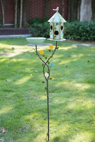 Bird Baths and Bird House with Pole,birdhouses for Outdoors，Metal Bird Bath | 56" H Bird Houses,Metal Bird Bath Bowl,Bird Bath with Stake,Garden Yard Decor