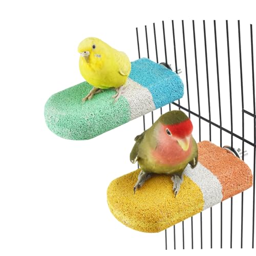2pcs Bird Beak Grinding Calcium Stone Perch Parakeet Chewing Toy Lava Stand | Cockatiel Chicken Foot Claws Nail Trimmer,Parrot Cage Platform,Volcanic Rock Mineral Block,Small Medium Budgies Conures Rats