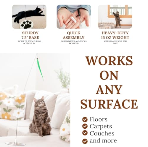 Cat Toys for Indoor Cats, Interactive Cat Toy Wand, Kitten Stuff, 9 Lures | 3 Play Modes! Set The No-topple Base On A Couch, Attach The Dual Suction Base, Or Use The Handheld Fishing Pole Wand. - color: Meow Motion Bundle