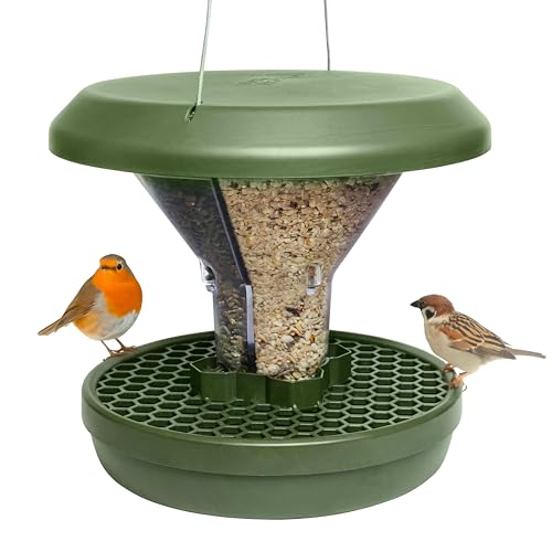 SWISSINNO Bird Feeders - No Mess Hanging Bird Feeder for Outdoors - Smart Birds Davos Spill Proof Wild Cardinal & Small Bird Feeder with Integrated Seed Catcher Tray - Dual Chamber - Green - color: Green, style: Davos