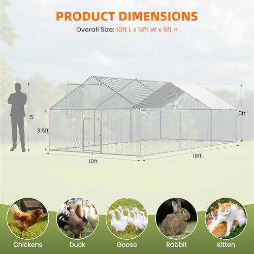 UDPATIO Large Metal Chicken Coop Run House, Walk in Heavy Duty Outdoor Enclosure w/Cover for 30+ Chickens, Ducks, Rabbits - Predator Proof Poultry Pen Habitat Hutch | Double Feed Door UV-Resistant Cover Galvanized Frame Outdoor Cage for Bird Duck Rabbit H