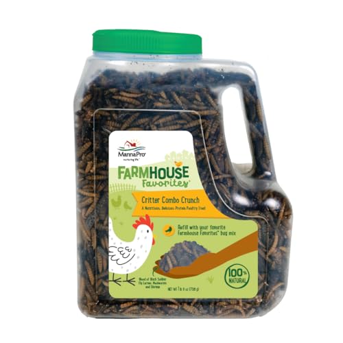 Manna Pro Critter Combo Crunch Chicken Treats, High Protein Insects, 25 oz | Farmhouse Favorites, Black Soldier Fly Larvae, Dried Mealworms & Shrimp Blend, High-Protein Treat, Encourages Foraging - size: 1.56 Pound (Pack of 1)