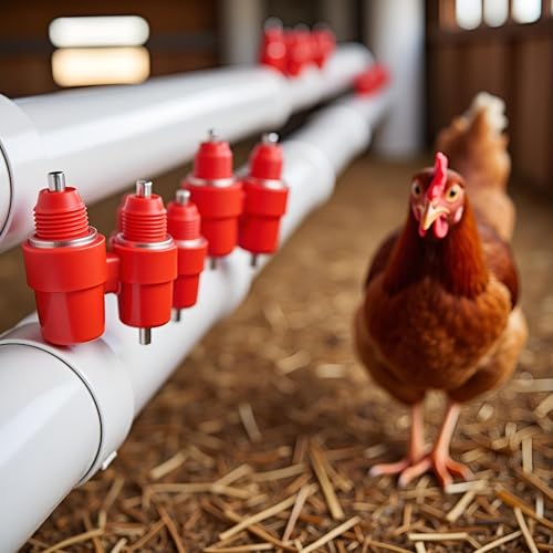 10Pcs Red Automatic Poultry Easy Installation Watering Nipples Chicken Drinkers, Easy to Clean and Store Chicken Waterer Nipples, Poultry Feeding and Watering Supplies, Poultry Fountains and Waterers