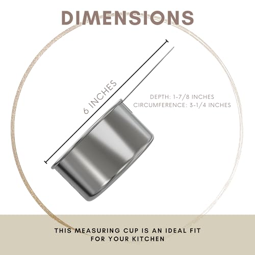 1 Cup Stainless Steel Measuring Cup | Sturdy Metal 250 ml | 240 cc | 8 oz | Single Cup for Wet and Dry Ingredients | Great for use as 1 Cup Dog Food Scoop - 1 PK - size: 1 Cup