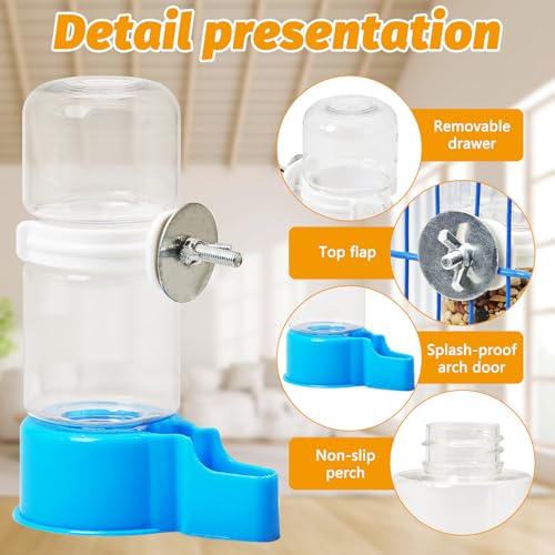 BNOSDM Automatic Bird Water Dispenser 2 Pcs No Mess Parrot Cage Water Feeder Drinker Suspended Bird Drinking Device Parakeet Cage Accessories for Budgies, Cockatiel, Conure, Canary, Finch (Blue) - color: 2 Pcs Blue Automatic Bird Water Dispenser