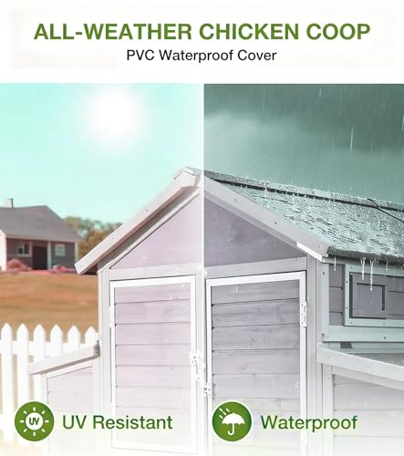 GUTINNEEN Extra Large Chicken Coop with Run Walk in Chicken House with 2 Large Nesting Boxes Sturdy Iron Angle Brackets 76" L Grey - size: 75.7"L x 65.7"W x 59.1"H