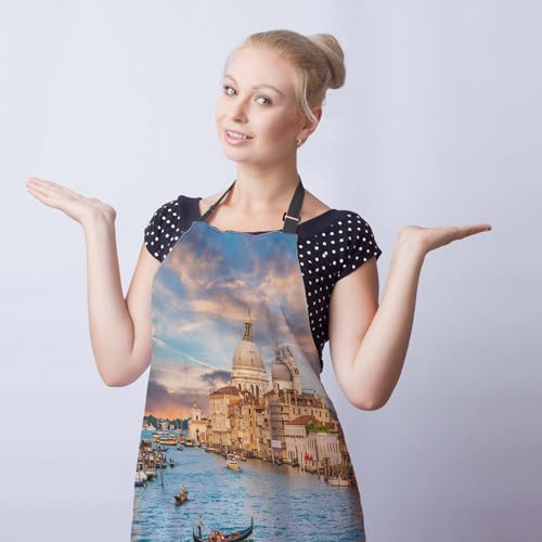 Garden Apron for Women Sunset in Venice Fun Aprons for Men for Kitchen Cooking Restaurant BBQ Painting Crafting Gardening 27” (W) x 31” (H), Waterproof Apron - color: Sunset in Venice