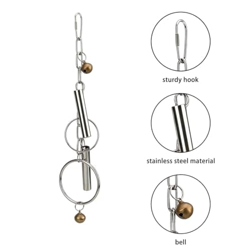 Durable Stainless Steel, Engaging Sound & Chew Resistant Pet Enrichment Toys Bird Bell Toy with Hanging Metal Rings - Heavy Duty Parrot Cage Accessory for Macaws, Cockatoos & Large Birds