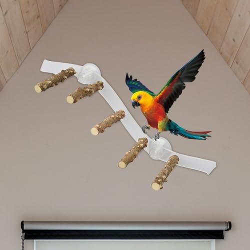 Suction Cup Wood Bird Perch for Windows and Showers, 3.94 x 14.96 in Parrot Stand for Small and Medium Birds
