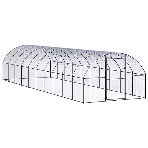 9.8x9.8x6.6 ft Silver Galvanized Steel Chicken Coop Large Outdoor Chicken Run with Spacious Walk in Area, Heavy Duty Dog Kennel Fence for Goats Ducks Backyard Farm Pet Enclosure - color: Silver-A, size: 9.8 x 9.8 x 6.6 ft (W x L x H)