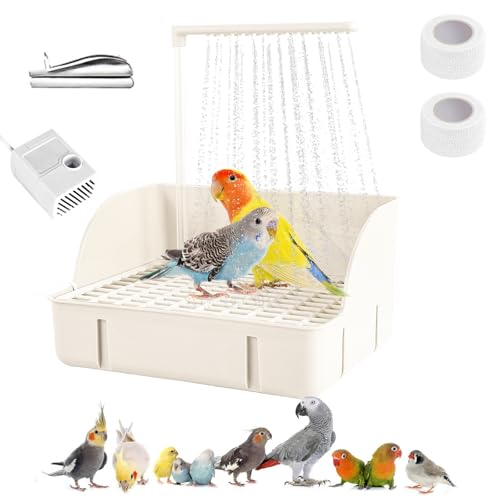 Parrot Bathtub Bird Automatic Bath Shower,Large Bird Shower Fountain Indoor Bathtub with Running Water, Contains USB and Pump,for Pet Birds, African Grey, Cockatiel, Conure, Budgie, Lovebird(White) - color: White
